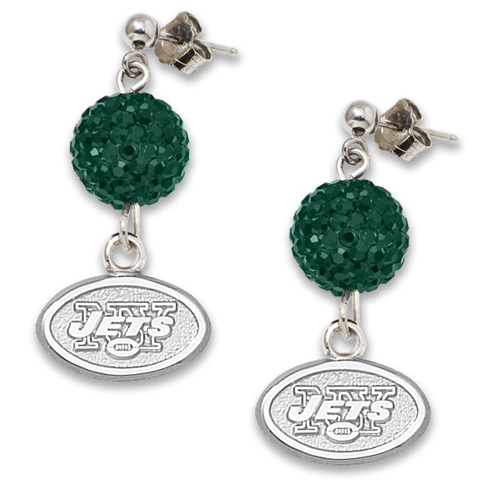 Sterling Silver New York Jets Crystal Ovation Earrings