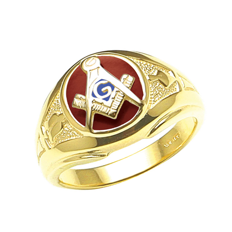 10kt Yellow Gold Round Red Stone Masonic Ring FG3123RD | Joy Jewelers