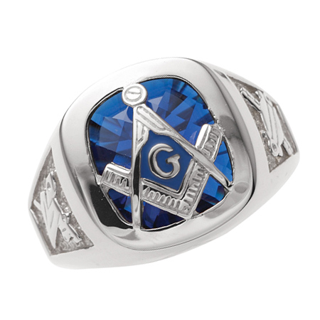 Open back sterling silver masonic ring features a blue checkerboard ...