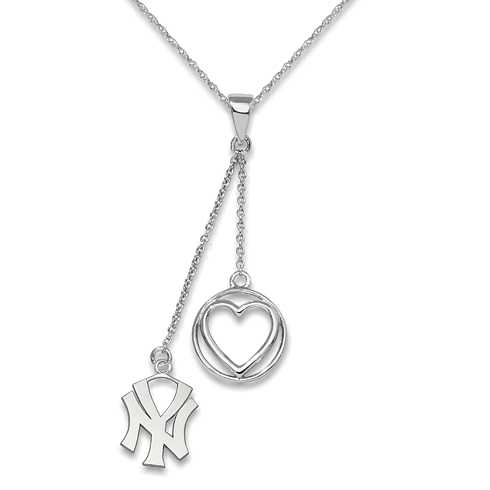 Sterling Silver New York Yankees Beloved Heart Necklace