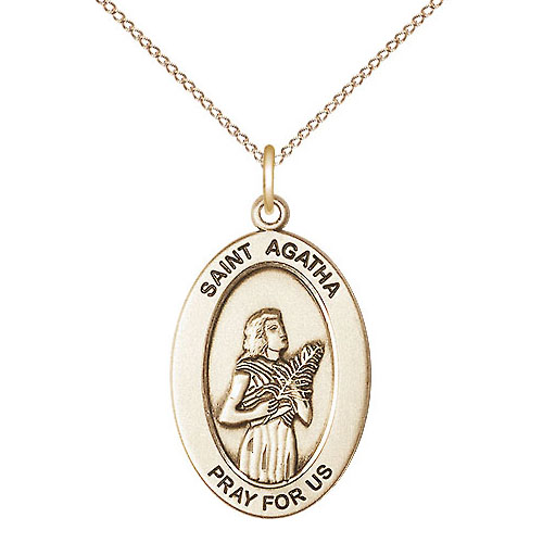 Gold Filled 7/8in St Agatha Medal with 18in Chain