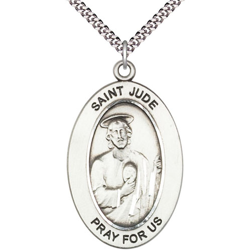 Sterling Silver 7/8in St Jude Medal with 24in Chain