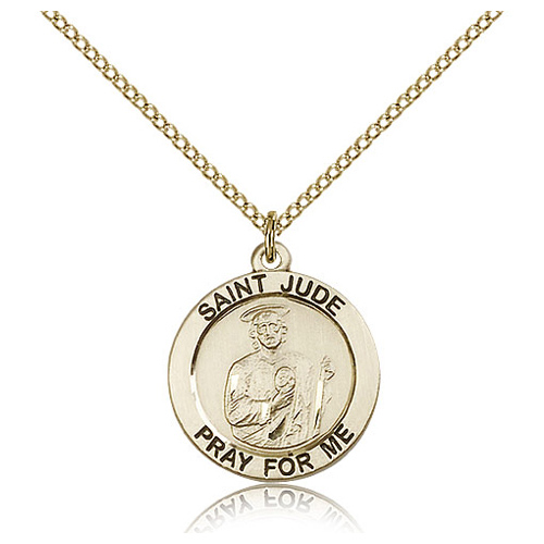 Gold Filled 3/4in Round St Jude Medal & 18in Chain