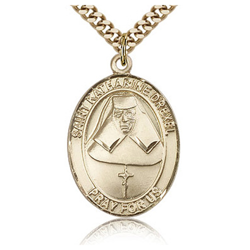 Gold Filled 1in St Katharine Drexel Medal & 24in Chain