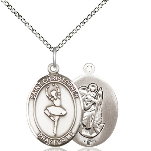 Sterling Silver 3/4in St Christopher Dancer Medal & 18in Chain