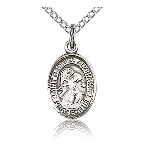 Sterling Silver 1/2in St Gabriel Charm & 18in Chain