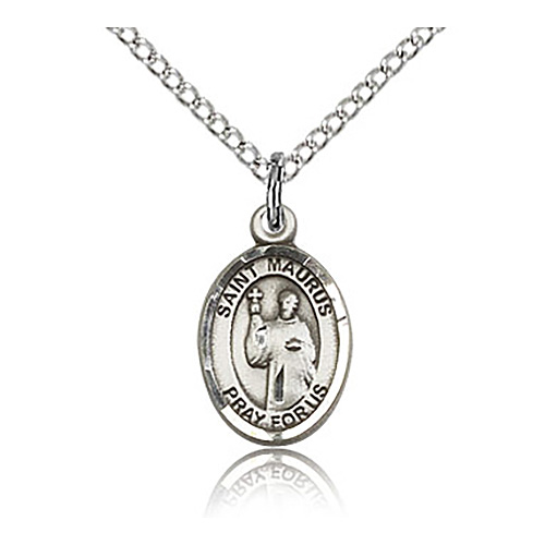 Sterling Silver 1/2in St Maurus Charm & 18in Chain