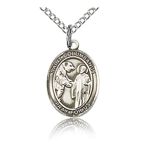 Sterling Silver 1/2in St Columbanus Charm & 18in Chain