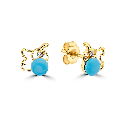 14k Yellow Gold Turquoise Elephant Earrings With Diamonds