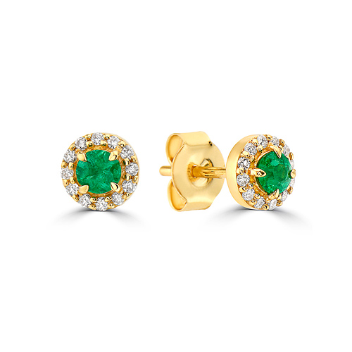 18k Yellow Gold 0.22 ct tw Emerald Halo Stud Earrings With Diamonds