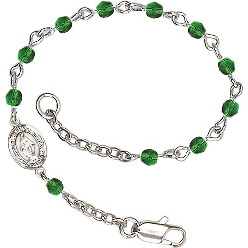 Silver-plated Brass Kids' Miraculous Medal Emerald Crystal Bracelet