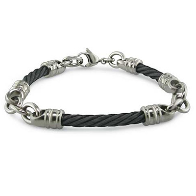 4mm Black Titanium Cable Link Bracelet 8in