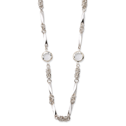 Silver-tone Crystal Bezel Link 36in Necklace BF385 | Joy Jewelers