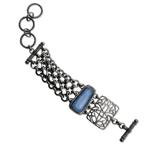 Black-plated Blue Crystal Toggle 8in Bracelet