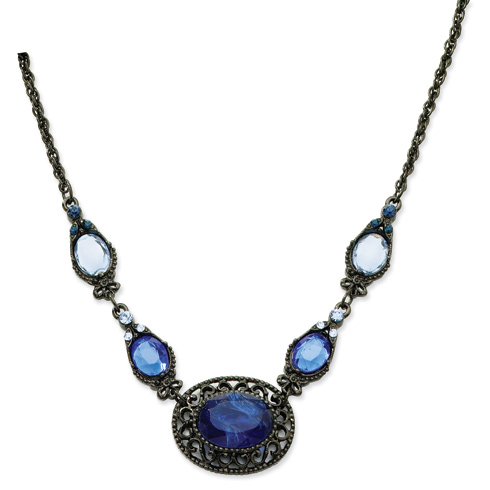 Black-plated Light & Dark Blue Crystal 16in Necklace