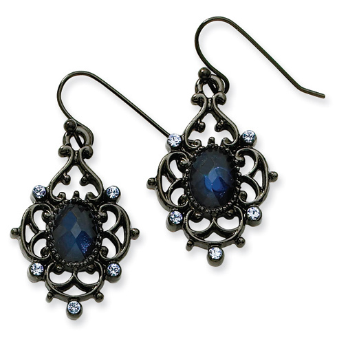 Black plated Light and Dark Blue Crystal Drop Earrings