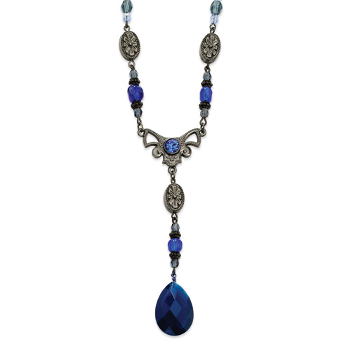 Black-plated Light and Dark Blue Crystal 23in Y Necklace