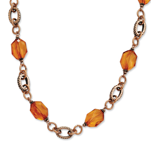 Burnished Copper-tone Brown Crystal 16in Necklace