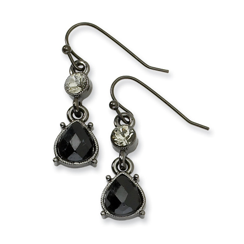 Black-plated Clear and Black Crystal Dangle Earrings BF925