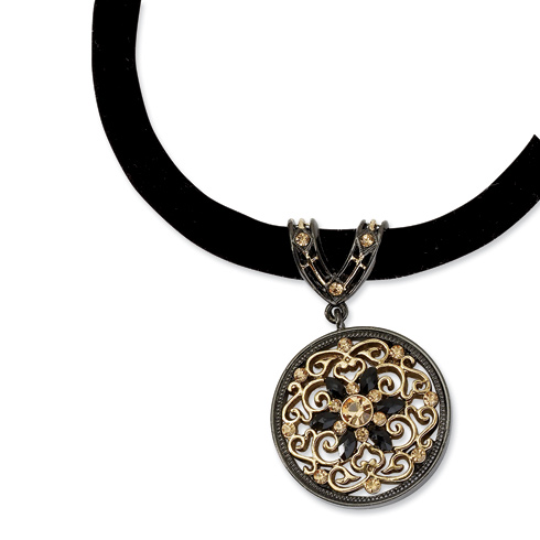 Brass-tone Black-plated Colorado and Black Crystal 16in Necklace BF960