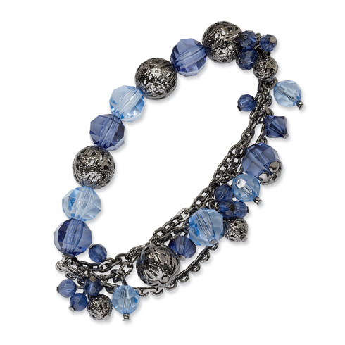 Silver-tone Light and Dark Blue Crystal Stretch Bracelet BF985
