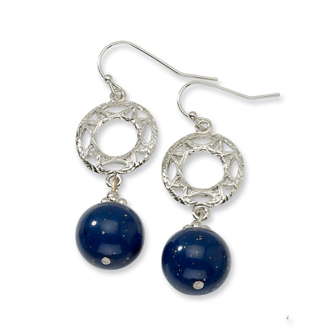 Silver-tone Blue Crystal Dangle Earrings