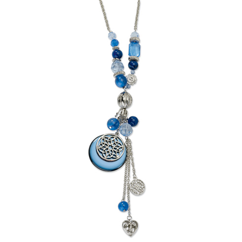 Silver-tone Light and Dark Blue Crystal 16in Necklace BF997