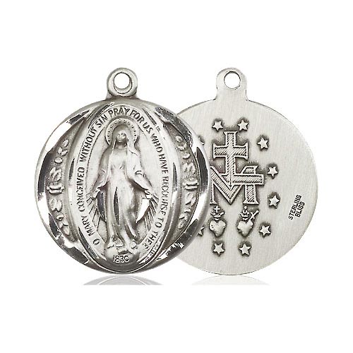 Sterling Silver Fancy Round Miraculous Medal 3/4in