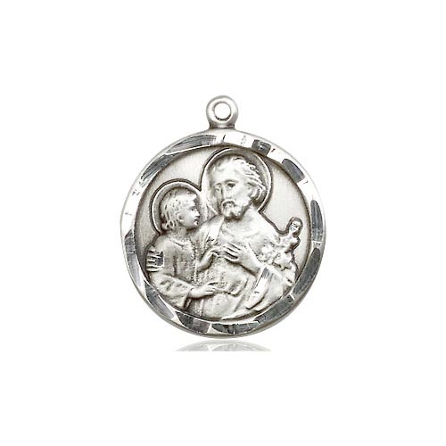 Sterling Silver Round St Joseph Medal 3/4in