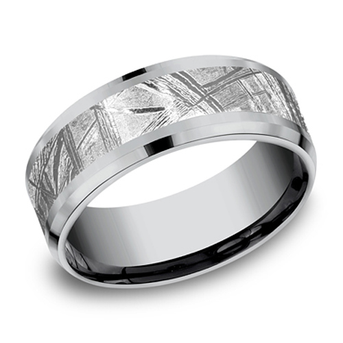 Benchmark Tantalum 8mm Meteorite Wedding Band with Beveled Edges