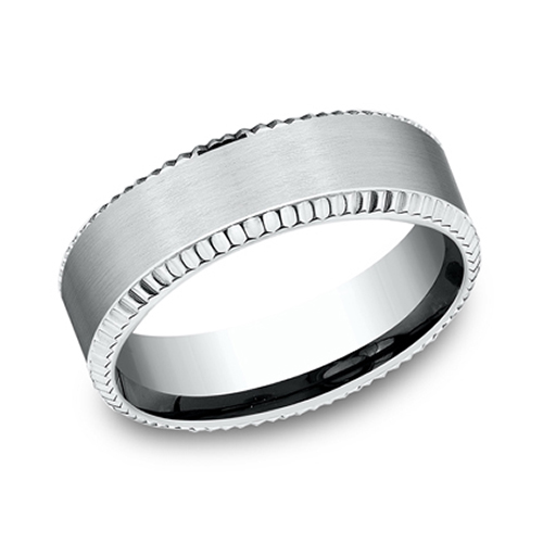 14k White Gold The General Wedding Band with Coin Beveled Edge 7mm