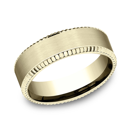 14k Yellow Gold The General Wedding Band with Coin Beveled Edge 7mm