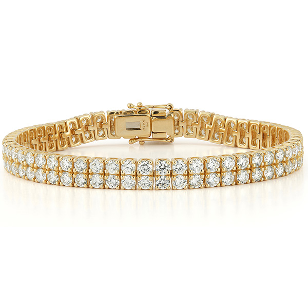 14K Yellow Gold Two Rows Diamond Cuff Bracelet