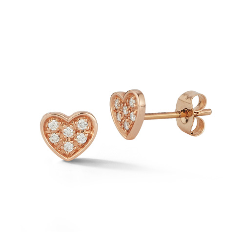 14k Rose Gold 0.12 ct tw Pave Diamond Heart Stud Earrings