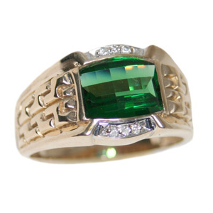 10kt Yellow Gold Barrel Synthetic Emerald Ring with Diamonds BTS72964_10K