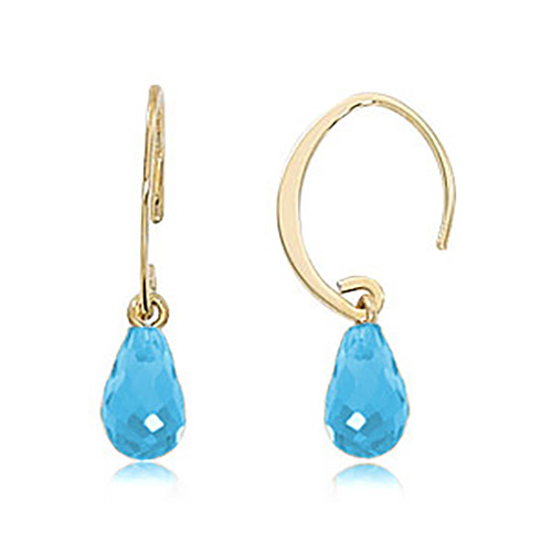 14k Yellow Gold Blue Topaz Briolette Mini Sweep Drop Earrings