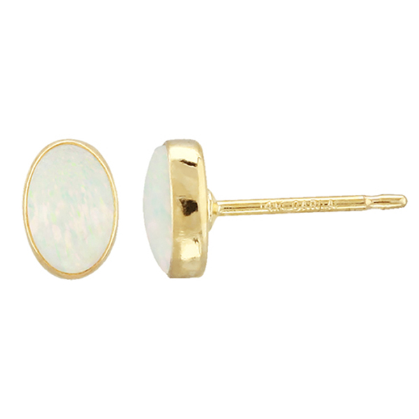 14k Yellow Gold Opal Bezel Stud Earrings