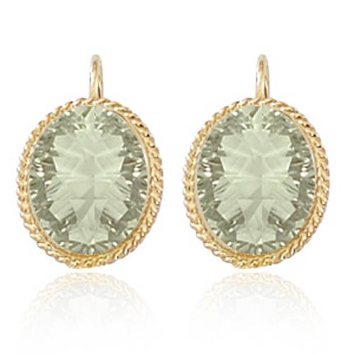 14k Yellow Gold Oval Prasiolite Lever Back Earrings