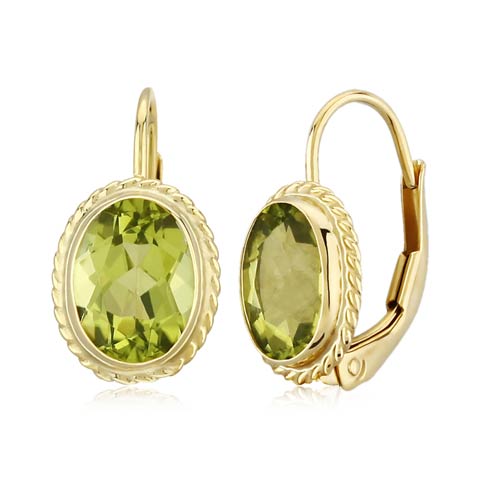 14k Yellow Gold 2.7 ct tw Oval Peridot Lever Back Earrings