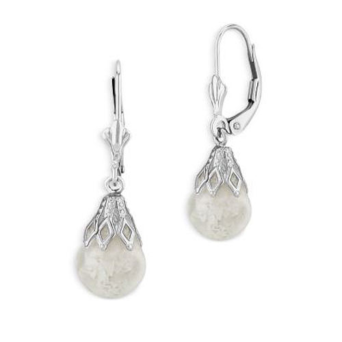 14k White Gold Opal Leverback Drop Earrings