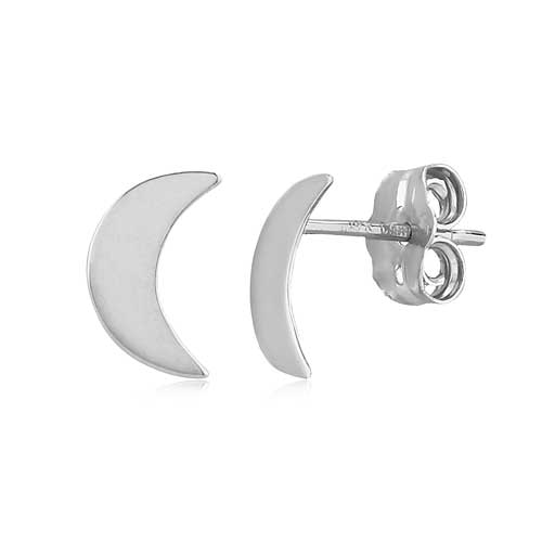 14k White Gold Mini Crescent Moon Earrings