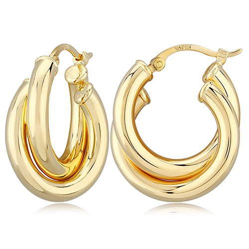 14k Yellow Gold Double Round Hoop Earrings 1in