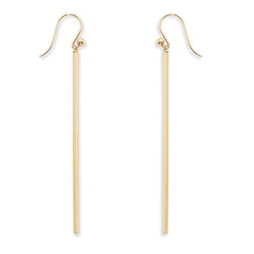 14k Yellow Gold Long Slender Bar Earrings With French Wire 2.5in