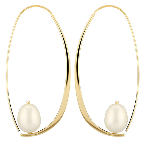 14k Yellow Gold Oval Threader Earrings with Freshwater Cultured Pearls