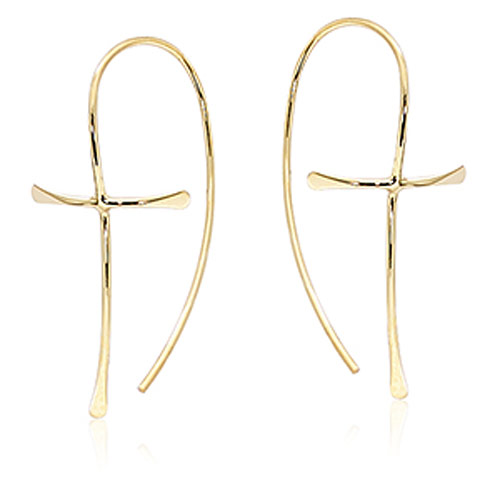 14k Yellow Gold Slender Cross Threader Earrings