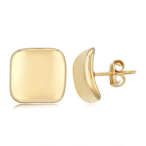 14k Yellow Gold Concave Square Stud Earrings