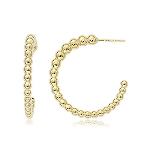 14k Yellow Gold Graduated Bead Hoop Earrings 1in