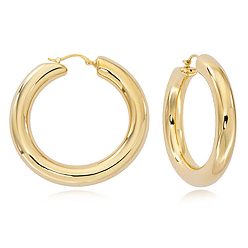 14k Yellow Gold Chunky Round Hoop Earrings 1.6in