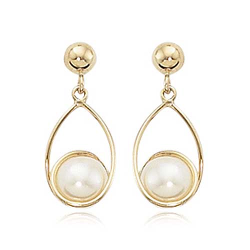 14k Yellow Gold Freshwater Cultured Pearl Loop Drop Post Earrings