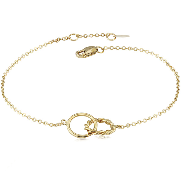 14k Yellow Gold Textured and Polished Interlocking Rings Bracelet